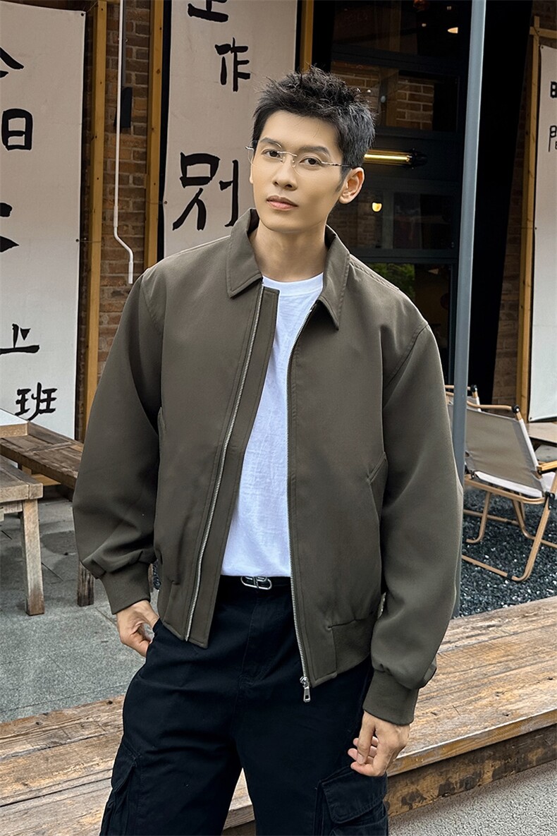 秋季2025老钱风抖音纯色休闲立领夹克店主风A236-82529-P130,男装夹克,电商A236