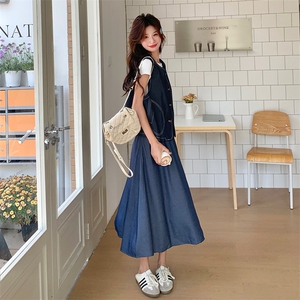 松弛感休闲牛仔马甲套装裙女夏2025新款韩系chic显瘦半身裙两件套图片