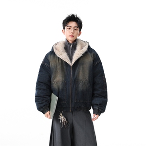 加绒牛仔棉服男冬季棉衣外套羊羔绒加厚毛领保暖外套MY1306-P168图片