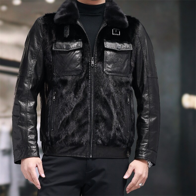 BIJ2506冬季海宁真皮羽绒服男山羊皮夹克翻领时尚男装机车皮衣,男装夹克,电商B360