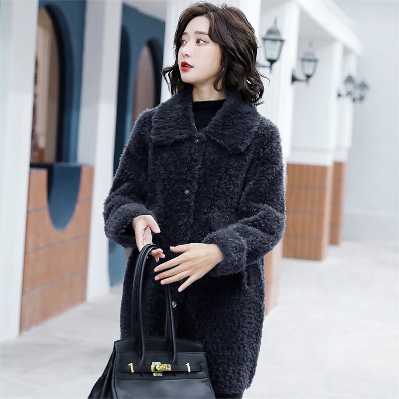 时尚新款爱美丽长毛颗粒绒皮毛一体全羊毛中长简约保暖外套,女装羊羔毛/颗粒绒,媚琳依坊