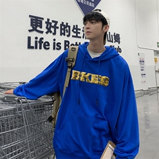 WY07-P33潮牌简约字母刺绣连帽卫衣男女街头宽松克莱因蓝百搭外套，男装卫衣，星座1501-1