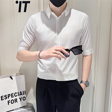 店主风社会小伙男士烫金七分袖痞帅衬衫301A-1/CS587/P55，男装衬衫，星座301A-1