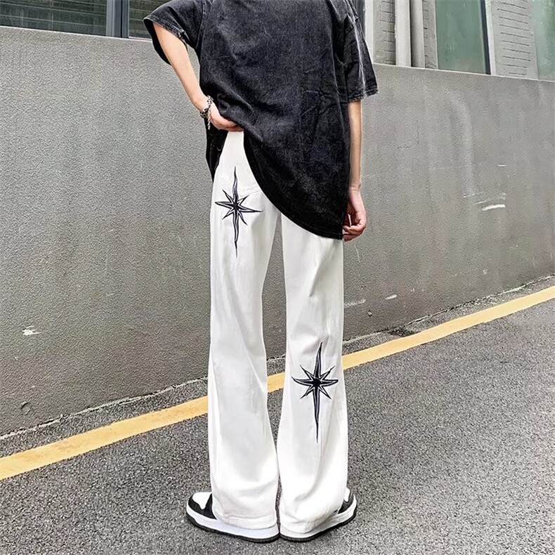 潮新款休闲裤男女街头嘻哈宽松情侣直筒长裤刺绣星星ZG01P45,男装牛仔裤,星座1116-2