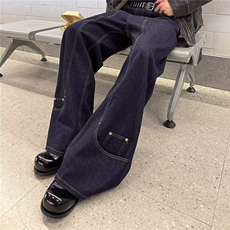 韩版潮牌解构反穿设计感宽松百搭阔腿牛仔裤流行街头长裤，男装牛仔裤，星座506A