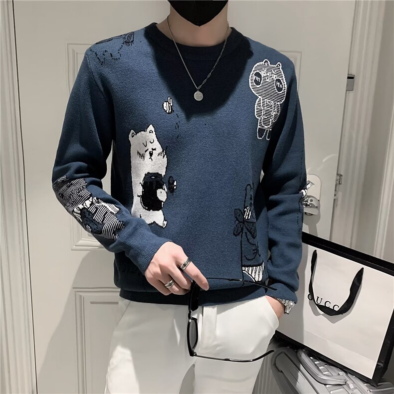 男士圆领卡通套头针织衫毛衣青年韩版修身毛线冬天保暖线衣S220,男装针织衫/毛衣,星座1116A-2（原606A-1）