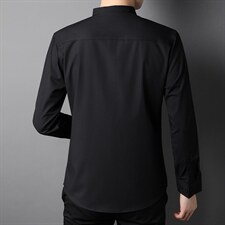 秋季圆领衬衫男长袖无痕中年男商务士爸爸装免烫纯色休闲男衬衣，男装衬衫，电商B212（原钱塘6029）