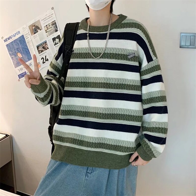 男冬季韩版潮流宽松圆条纹撞色毛衣MY075P42,男装针织衫/毛衣,星座1116-2