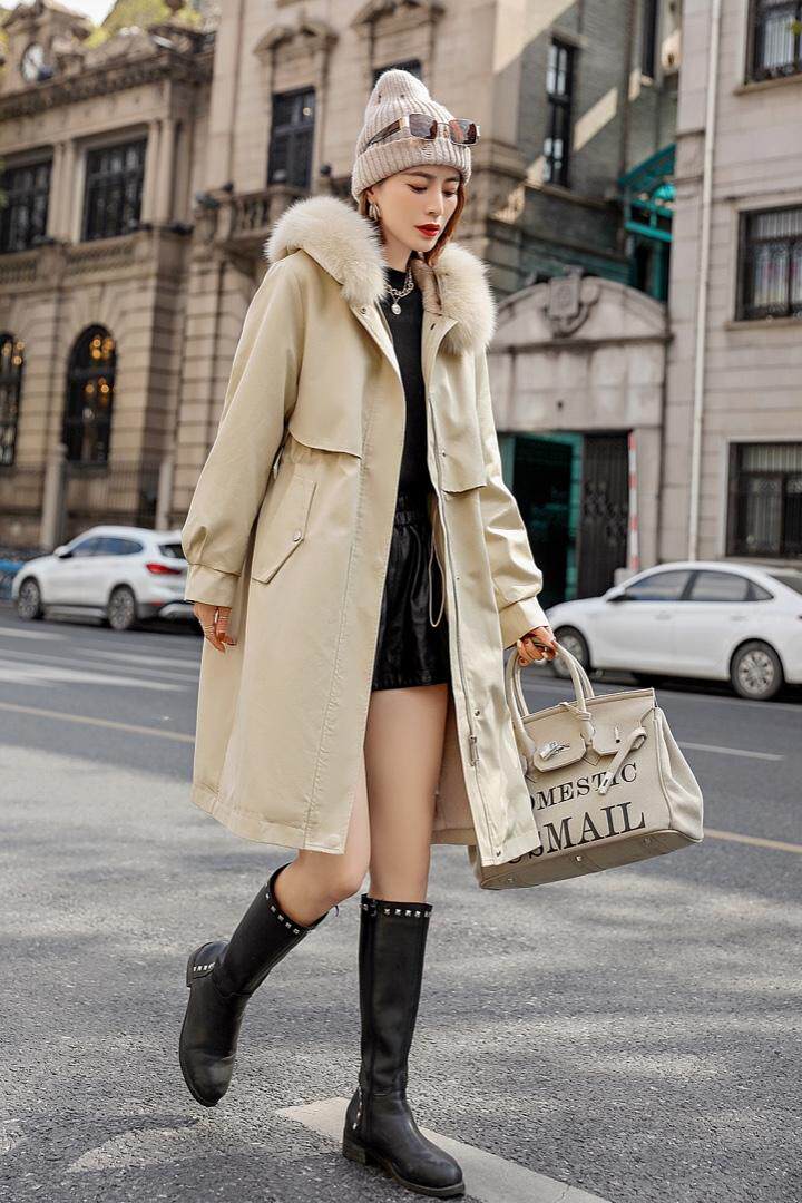 风衣版狐狸毛派克服韩范，女装风衣，贻思茗