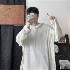 21秋装港风情侣褶皱卫衣连帽套头大码纯色宽松外套休闲H209/P55，男装卫衣，钱塘713