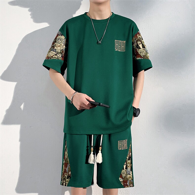 夏季薄款男士休闲运动套装男装T恤短裤两件套潮A266-TZ8858-P50,男装牛仔裤,电商A266