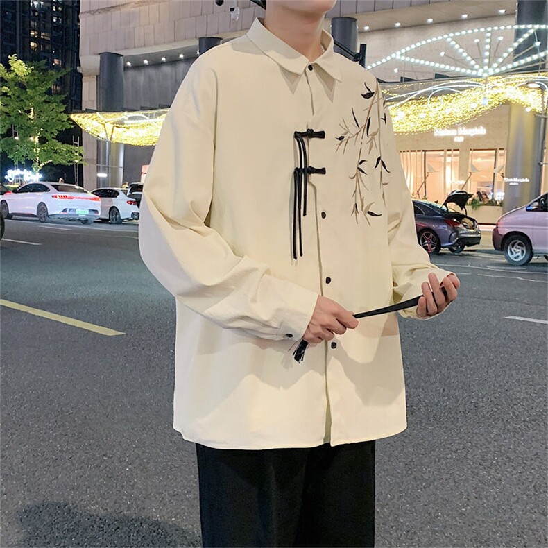 春季新款风长袖衬衣男新中式竹子刺绣衬衫CY6277-P48,男装衬衫,电商B306