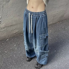 潮牌嘻哈水洗牛仔裤男款春秋季美式复古宽松直筒阔腿工装长裤，男装牛仔裤，星座716-2