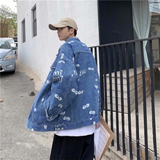 牛仔夹克男潮牌日系卡通印花秋季新款上衣潮牌宽松ins潮工装外套，男装工装外套，星座1210-1