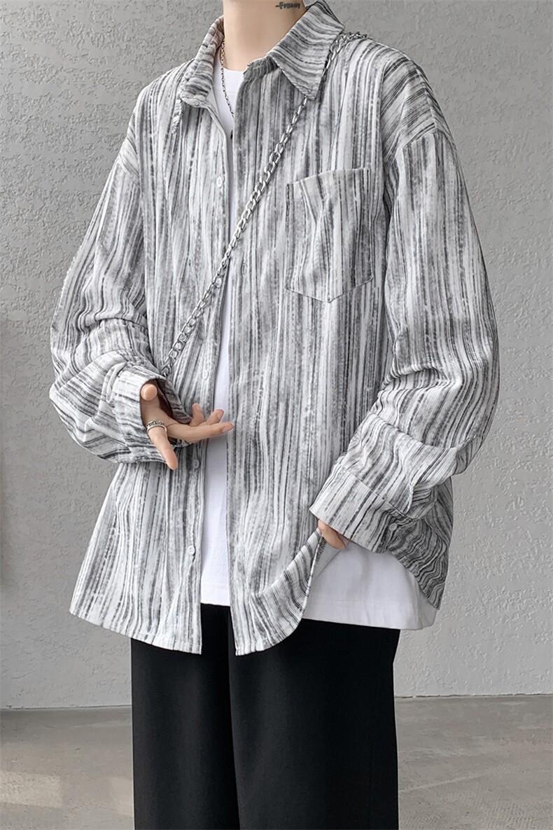 8XL-M灯芯绒长袖衬衫特大码痞帅扎染衬衣美式复古外套CS9002/P55,男装衬衫,电商B238