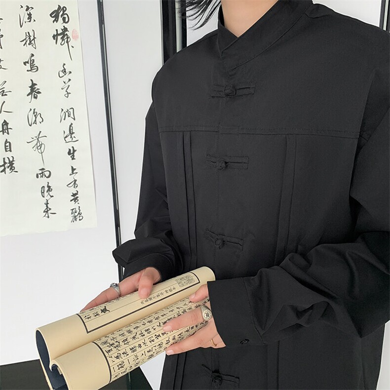 现货主推风春秋新款棉麻复古盘口长袖衬衫中式唐装CS16-P50,男装衬衫,星座217-5