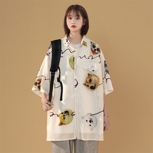 2024夏季新款动物图案情侣宽松百搭短袖衬衫A158-CS610-P45控58，男装衬衫，电商A158-1