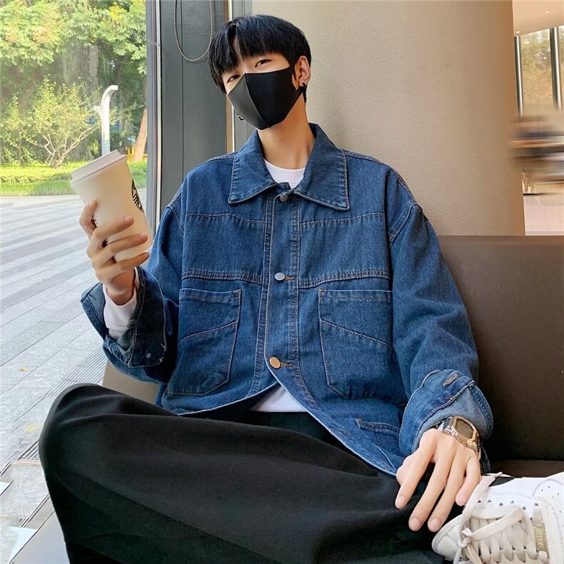 复古深蓝牛仔外套男宽松韩版春秋潮牌夹克牛仔衣百搭秋装JK663,男装夹克,星座1116A-1（原606A）
