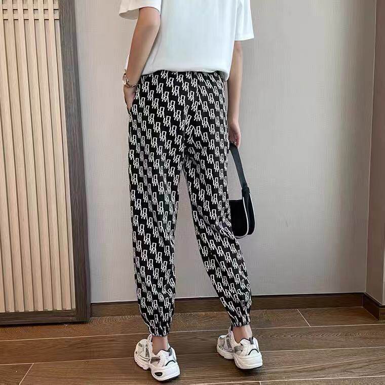 2021春季新款羊毛针织裤子女束脚哈伦裤秋满身字母宽松直筒九分裤,女装休闲裤,潮品会