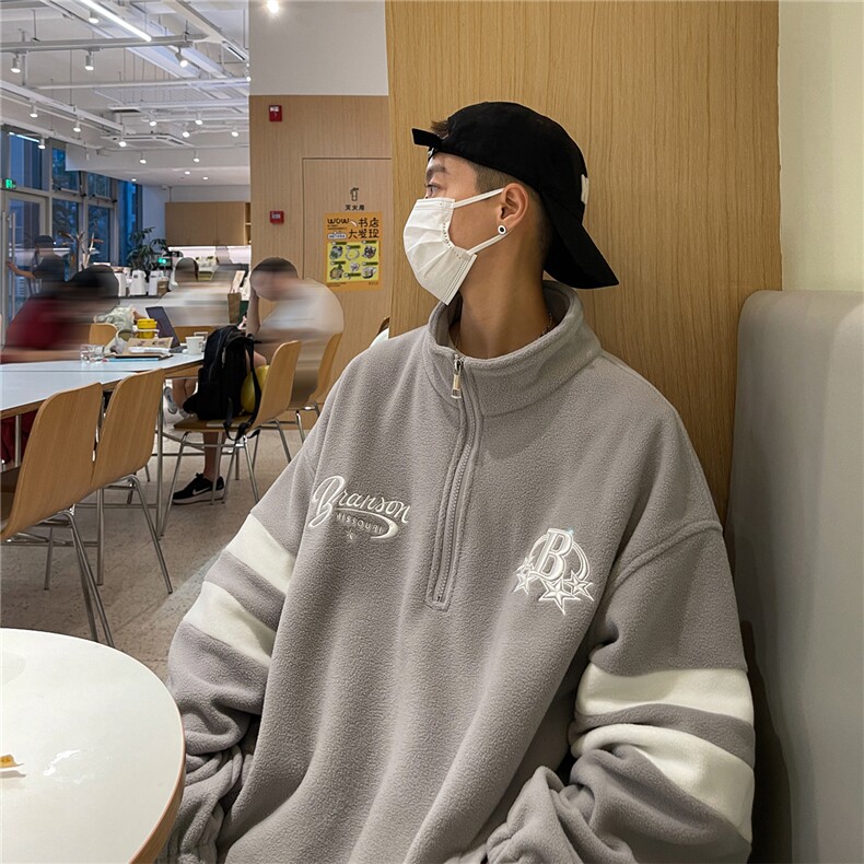 秋冬立领半拉链保暖刺绣双面摇粒绒百搭套头卫衣RWY239-P65控88图片
