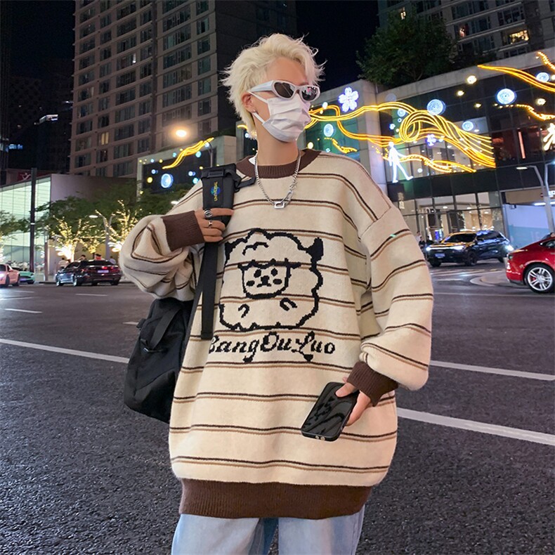 美式复古卫衣男春季设计感宽松圆领印花外套港风大码套头上衣,男装针织衫/毛衣,星座716-2