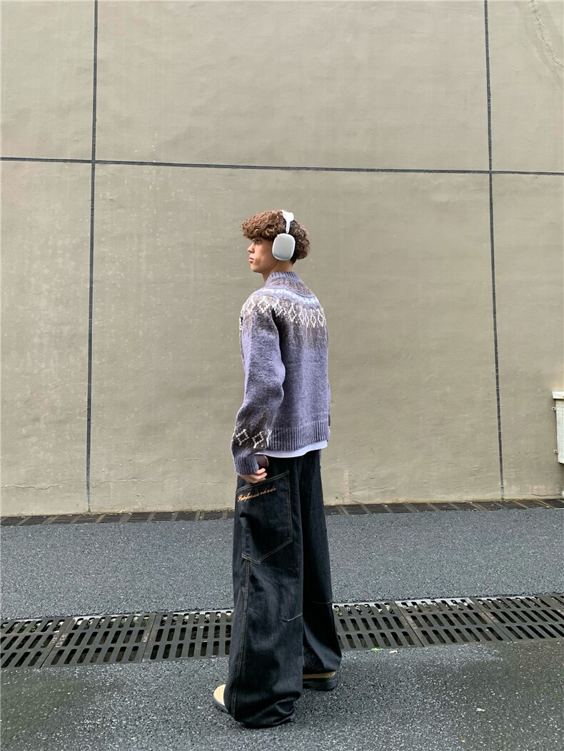 白菜coke美式复古花纹秋冬圆领双拉链立领针织衫毛衣开衫外套男女,男装针织衫/毛衣,星座218-1（原230）