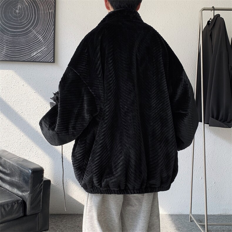长绒仿兔毛水波纹外套设计感小众设计羊羔毛棉衣夹克,男装夹克,星座410-7
