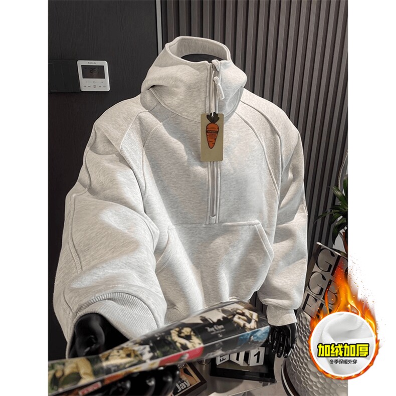 480G重磅加绒硬挺boxy男女秋冬美式高街结构半拉链卫衣开衫厚外套，女装短外套，电商A486-1