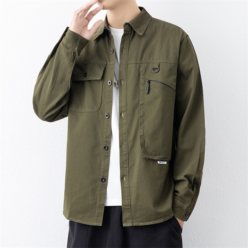 衬衣男新款纯棉工装翻领休闲时尚长袖衬衫XZ310B-3-CY805-P58,男装衬衫,星座310B-3