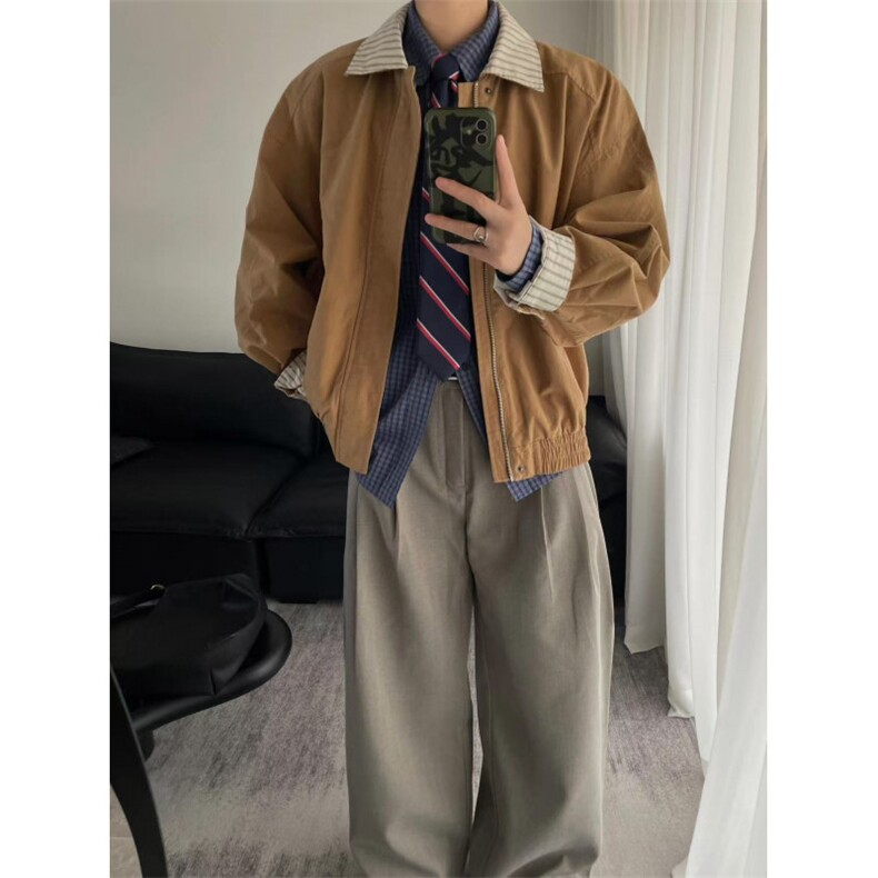 网图条纹拼接假两件外套男美式复古廓形飞行员夹克JKT15-特P68,男装夹克,星座1007（原301D）
