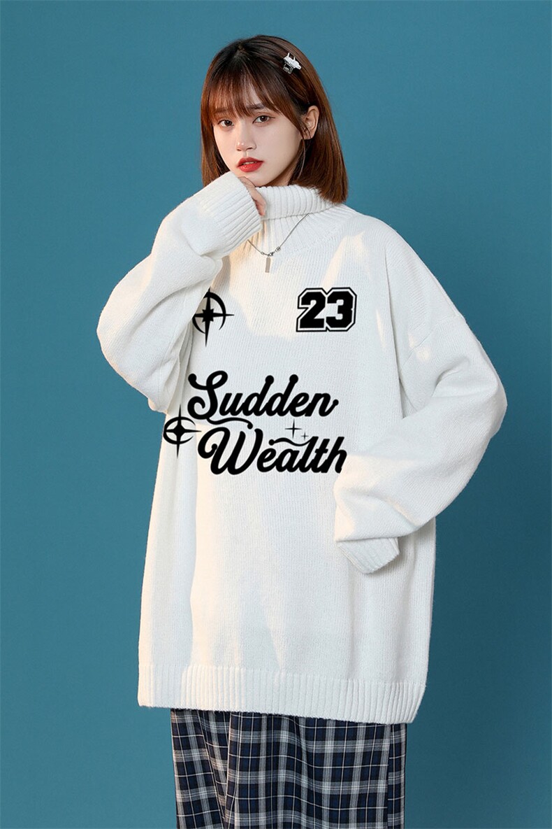 中性秋冬潮流时尚百搭字母印花可翻高领保暖套头毛衣M954P55控78,男装针织衫/毛衣,A247A