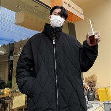 菱形格立领保暖棉衣男冬季加厚简约宽松情侣棉服1001-1-MY906-P85，男装棉衣，星座1001-1