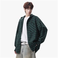 衬衫男春季新款港风宽松连帽大码格子长袖衬衣CS1981-P42，男装衬衫，星座214-3