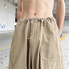 港风夏款男裤工装拉链大口袋抽绳束脚宽松长裤h845P55，男装工装外套，星座1013-1