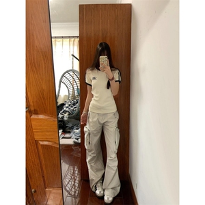 【有货】cleanfit米白色工装裤男潮牌痞帅炸街裤子CK36LL-特P50图片