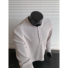 老钱风纹理感亨利领针织衫休闲内搭长袖T恤男T24519-特P35控68，男装T恤，电商A001-1