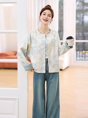 2026年春季新款新中式G风重工刺绣盘扣撞色复古名族风短款女外套，女装短外套，奕薇雅