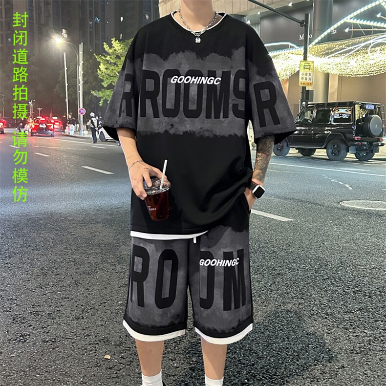 量大优供视频菠萝格套装短袖短裤男大码M-5XTZ22-特P50,男装休闲套装,电商B325