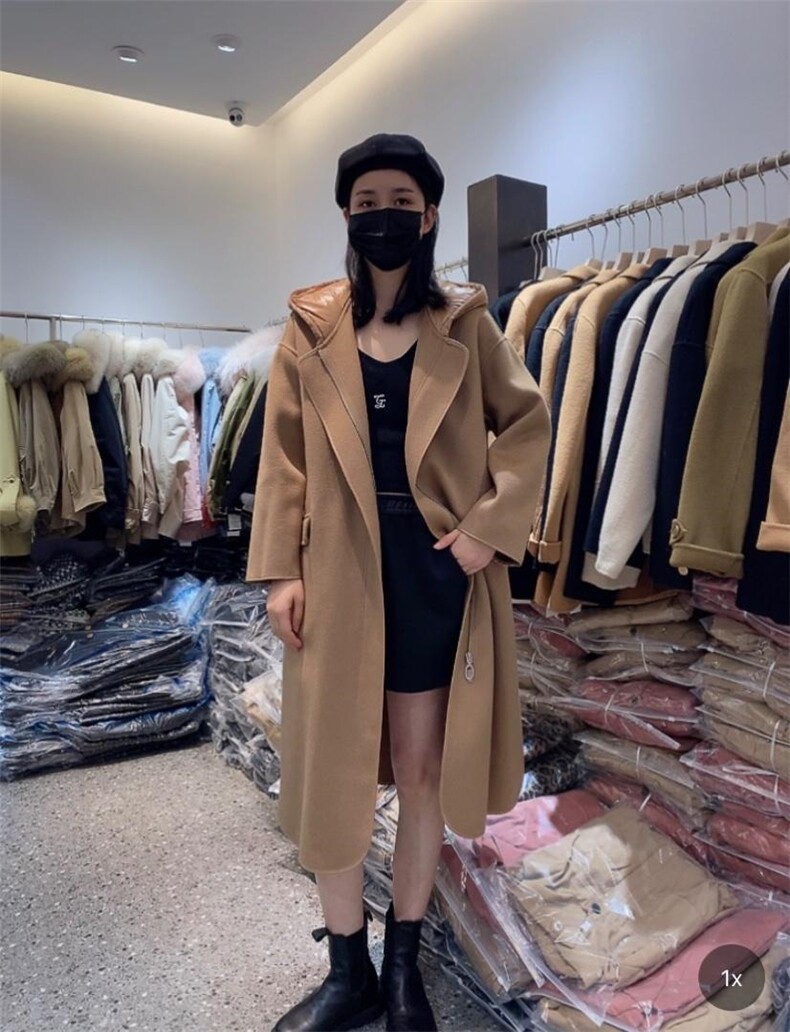 2021秋冬新款休闲时尚连帽侧开叉长款百分百羊毛大衣,女装其它,L·H·X