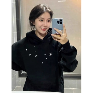 华棉刺绣美式复古连帽卫衣女秋季ins高街潮牌宽松慵懒风情侣外套图片