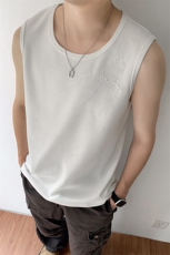 夏季2026男装新款美式无袖T恤绣花宽松坎肩背心夏装上衣S416-特25，男装背心/马甲，电商A233-1