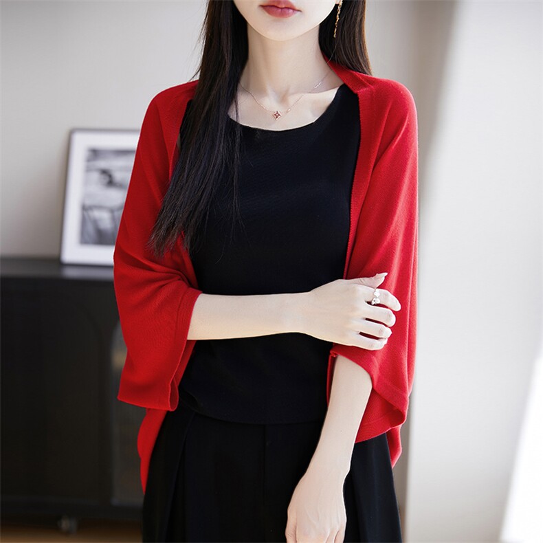 莱赛尔针织披肩防晒衣外套女2025新款慵懒宽松外搭上衣冰丝空调衫,饰品披肩,朝思羊绒
