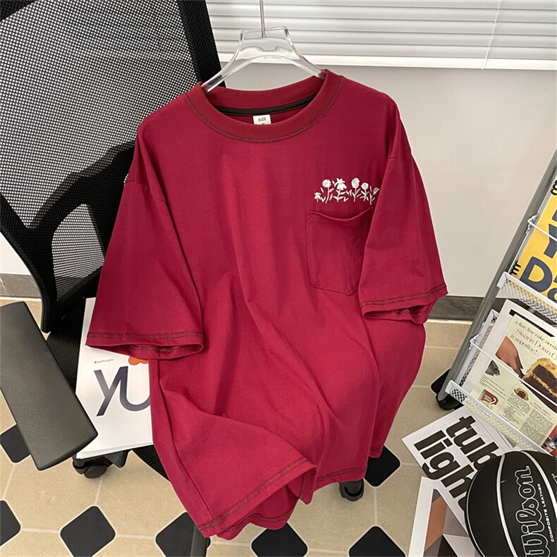 高品质夏款男短袖T恤大口袋菊刺绣宽松纯棉T恤衫T55 P33图片