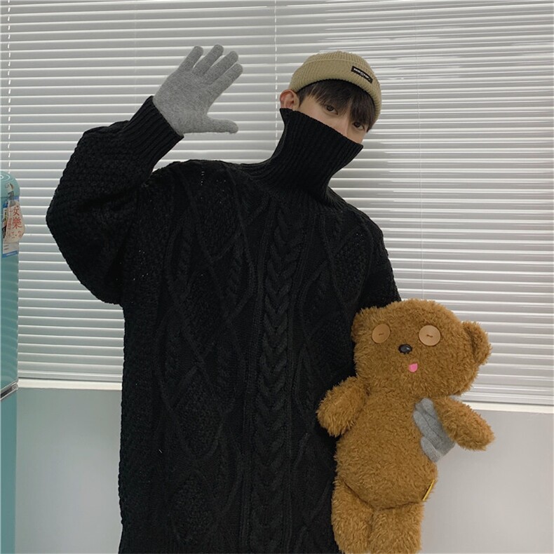 情侣款复古麻花高领毛衣宽松针织衫男女MY25P70控88,男装针织衫/毛衣,电商D325