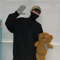 情侣款复古麻花高领毛衣宽松针织衫男女MY25P70控88，男装针织衫/毛衣，电商D325