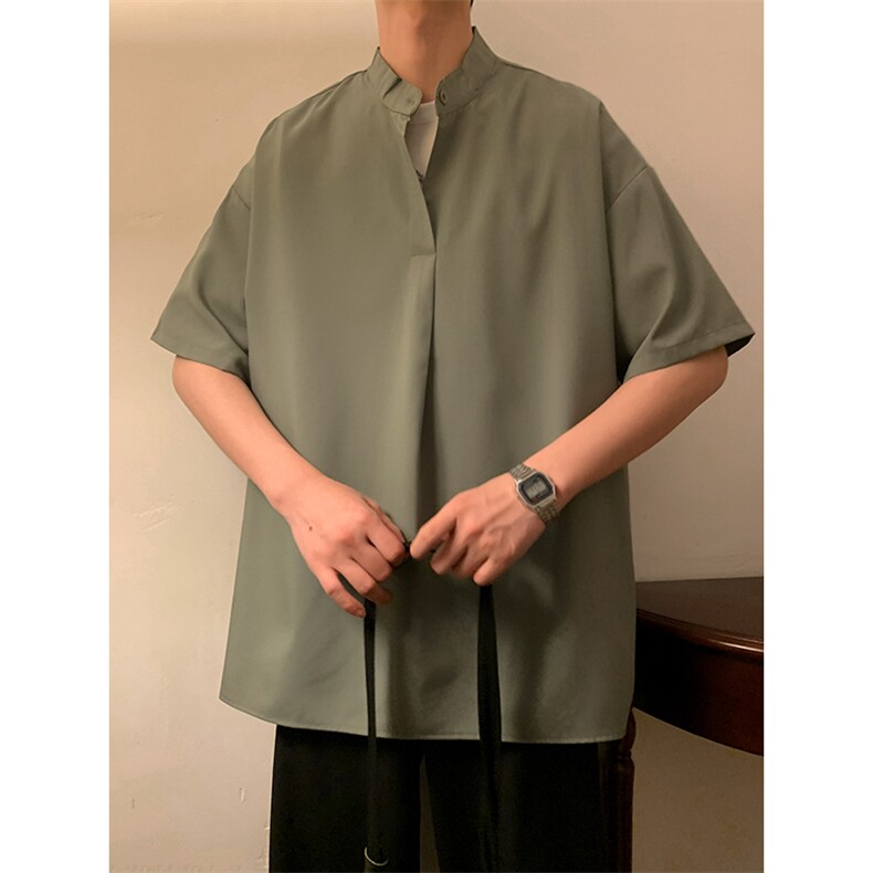 C2027/P35夏季男士立领衬衫男宽松大码短袖衬衣男装上衣,男装衬衫,电商A141