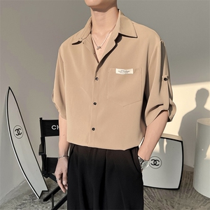 男韩版潮流七分袖衬衣轻熟风痞帅夏季冰丝感上衣PS03-P55控78图片
