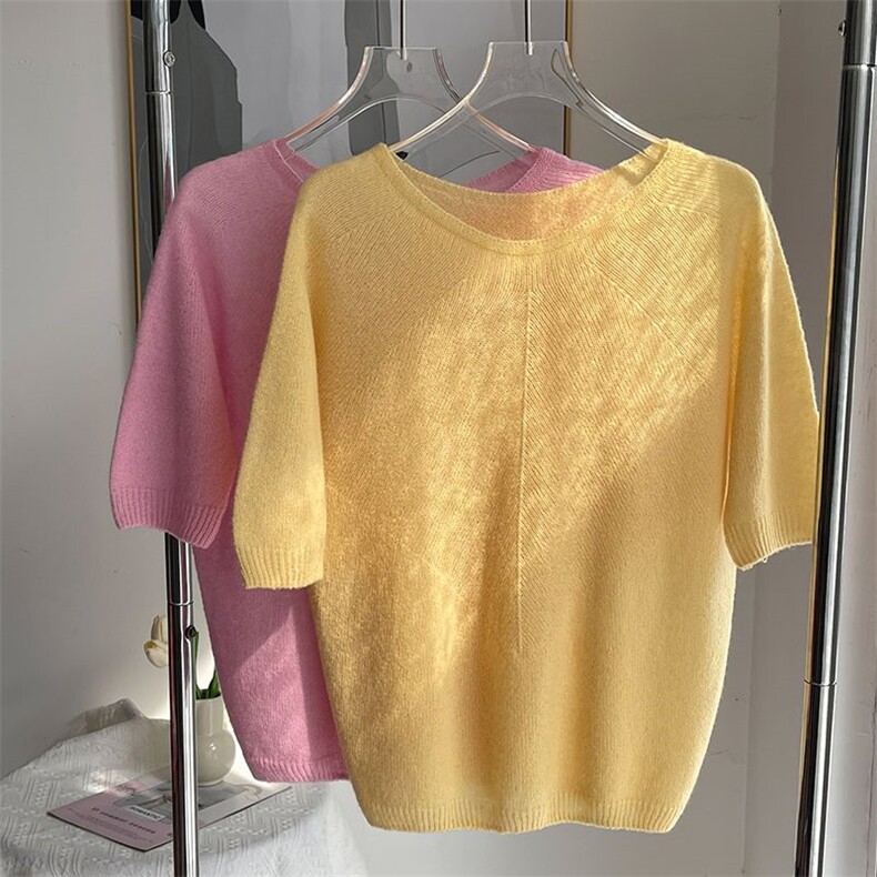 2025年秋季时尚百搭通勤简约休闲短袖，女装T恤，圣暖羊绒