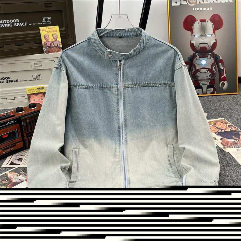春秋季水洗做旧牛仔外套男美式复古工装夹克潮牌上衣A052/P80图片