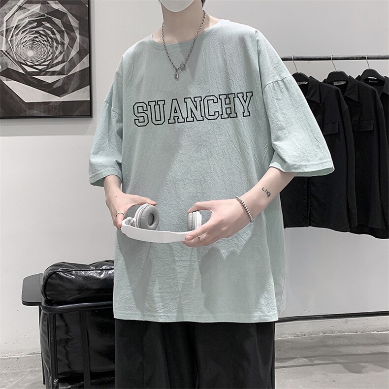YT26229-P30NASA亚短袖t恤男大码五分袖男宽松七分袖港风模特,男装T恤,电商A040